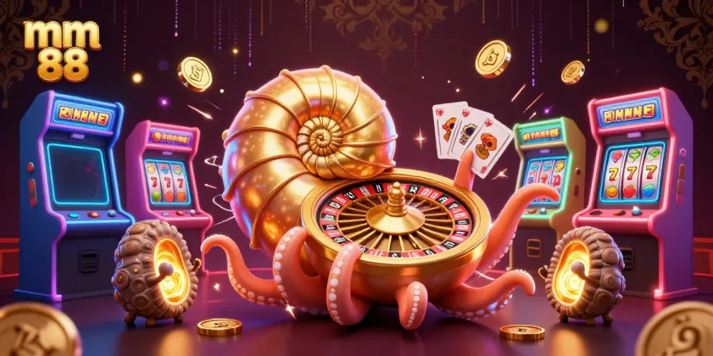Engage in thrilling gameplay with mm 88 featuring a nautilus roulette wheel and vibrant game elements.
