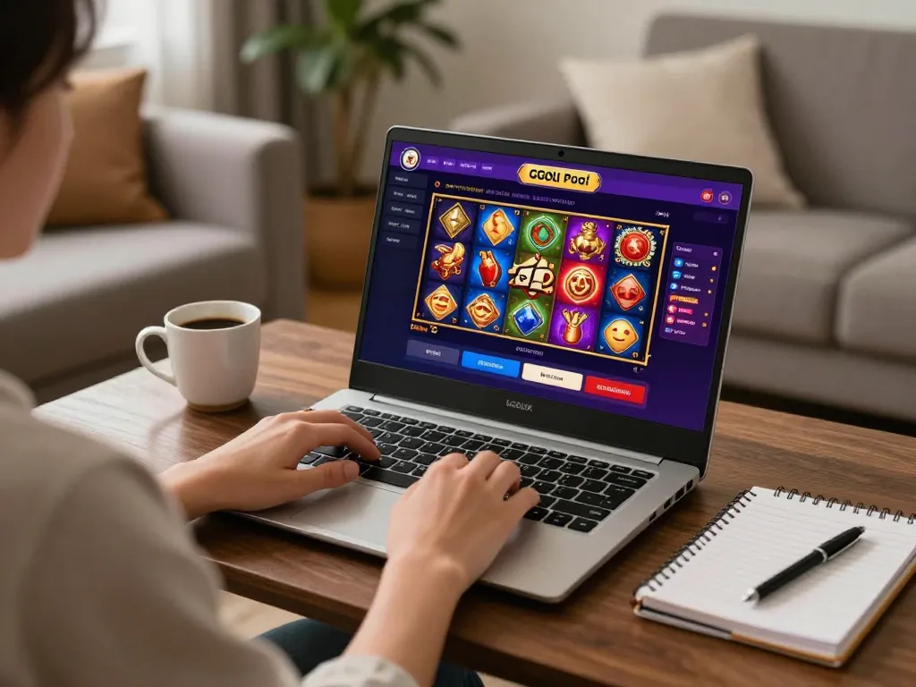 Engaging in LGOLUX LOGIN while strategizing online gaming in cozy living room