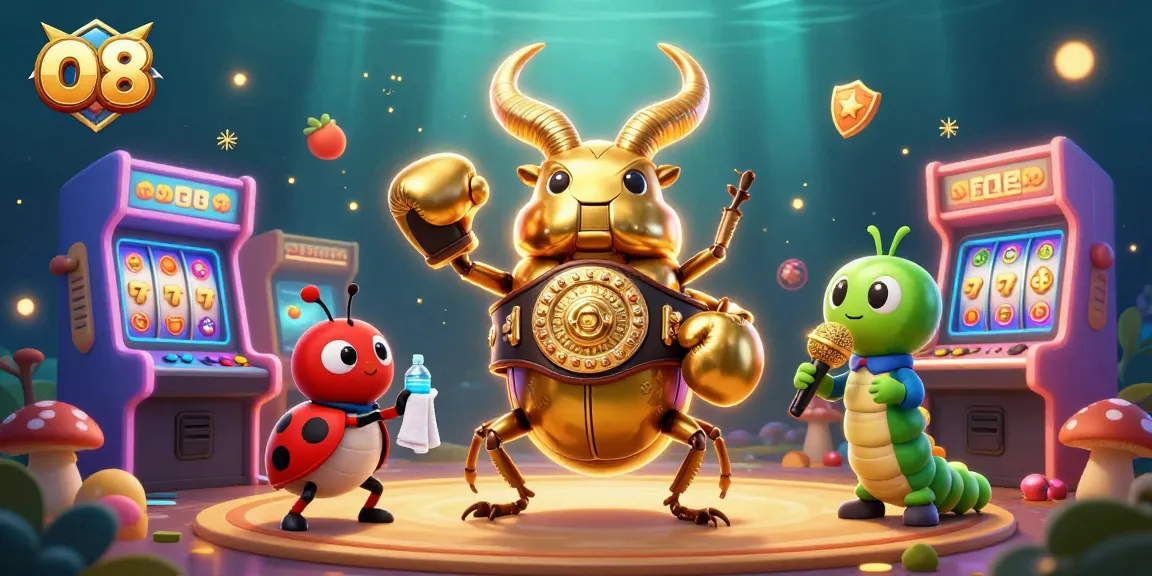 Engage in thrilling O8 casino adventures with the powerful stag beetle and animated characters.