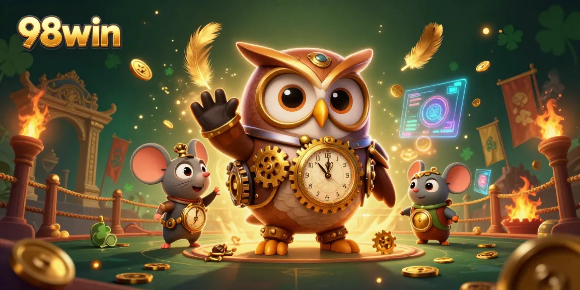Engage in the thrilling atmosphere of 98win's steampunk casino with dynamic characters and vivid visuals.