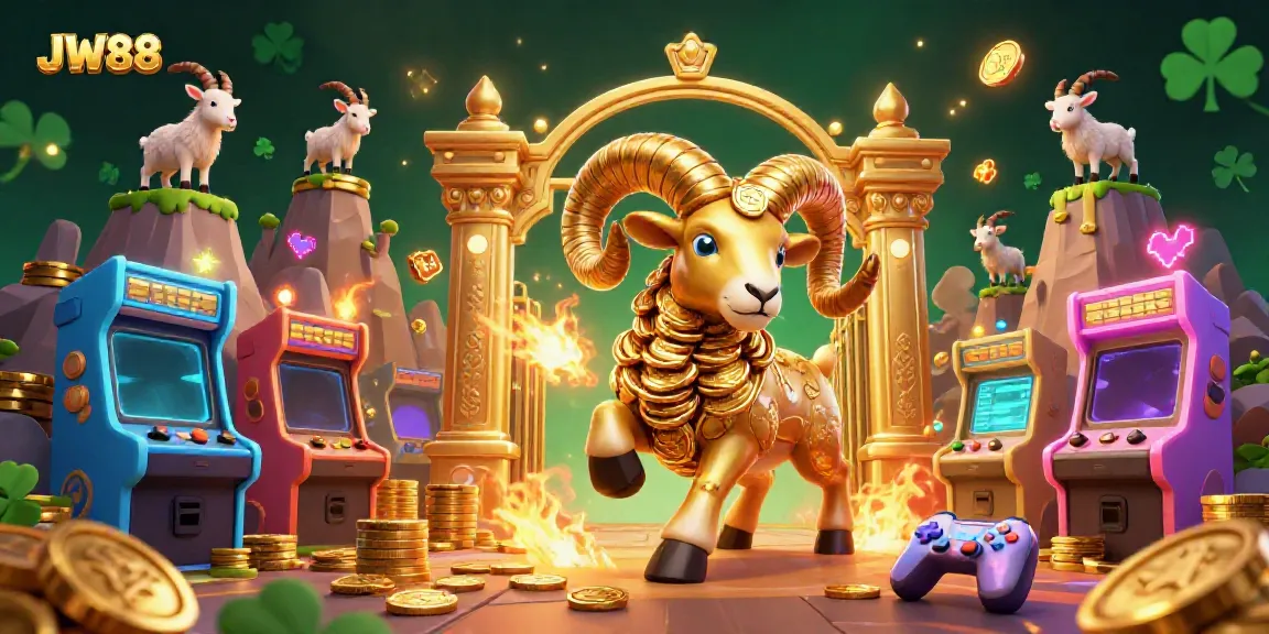 Witness JW88 come alive with a grand golden ram charging through a dazzling casino scene.