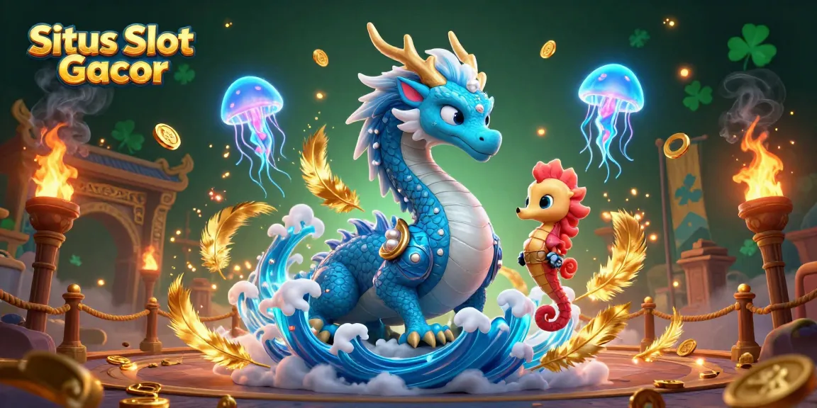 Situs Slot Gacor showcases thrilling action with a serene dragon and colorful sea creatures in a vibrant casino backdrop.