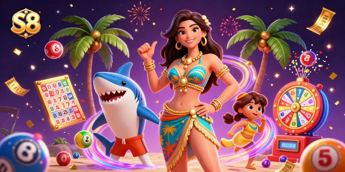 Engaging scene with S8 showcasing vibrant casino games and dynamic lottery elements