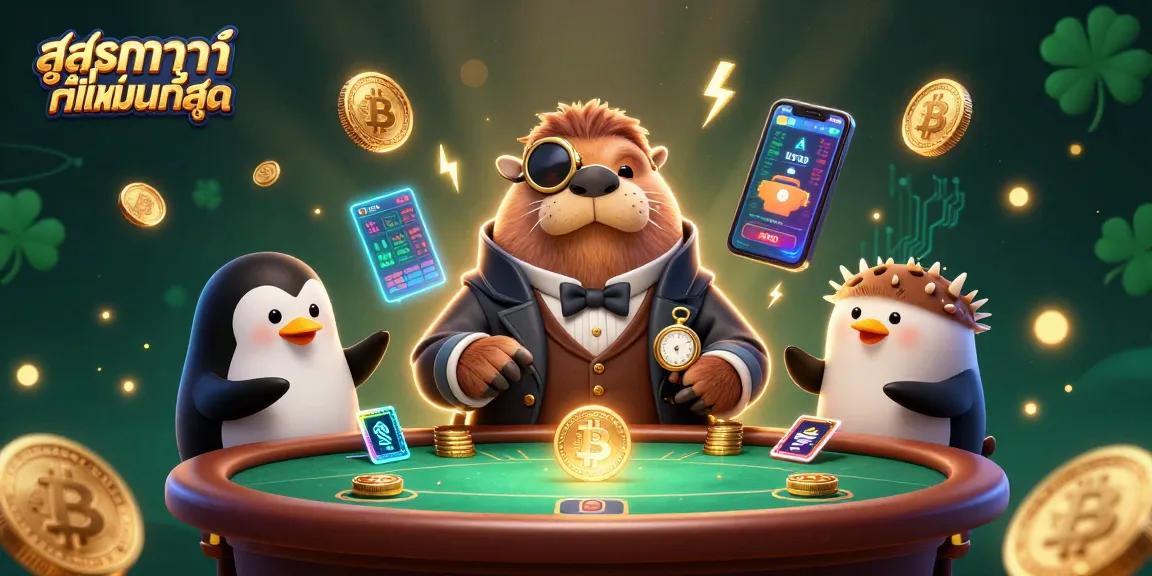 Experience the thrill of สูตรบาคาร่าที่แม่นที่สุด with a jolly walrus at an animated underwater poker table.