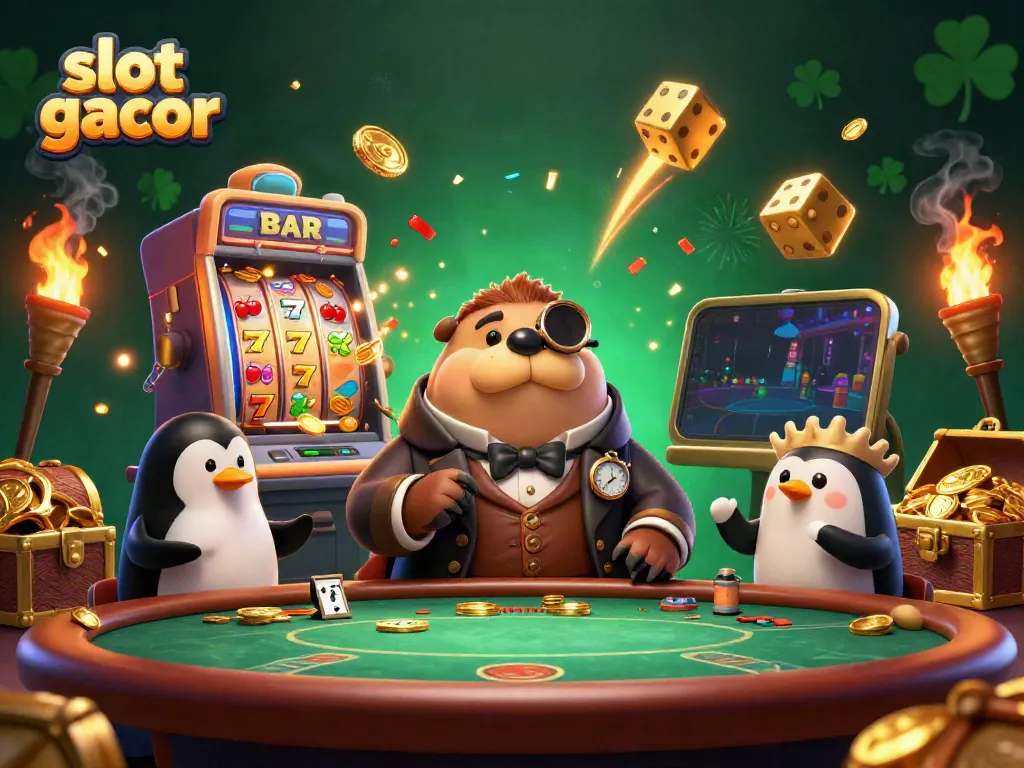 Experience the thrill of slot gacor gaming with vibrant characters and energetic casino elements.