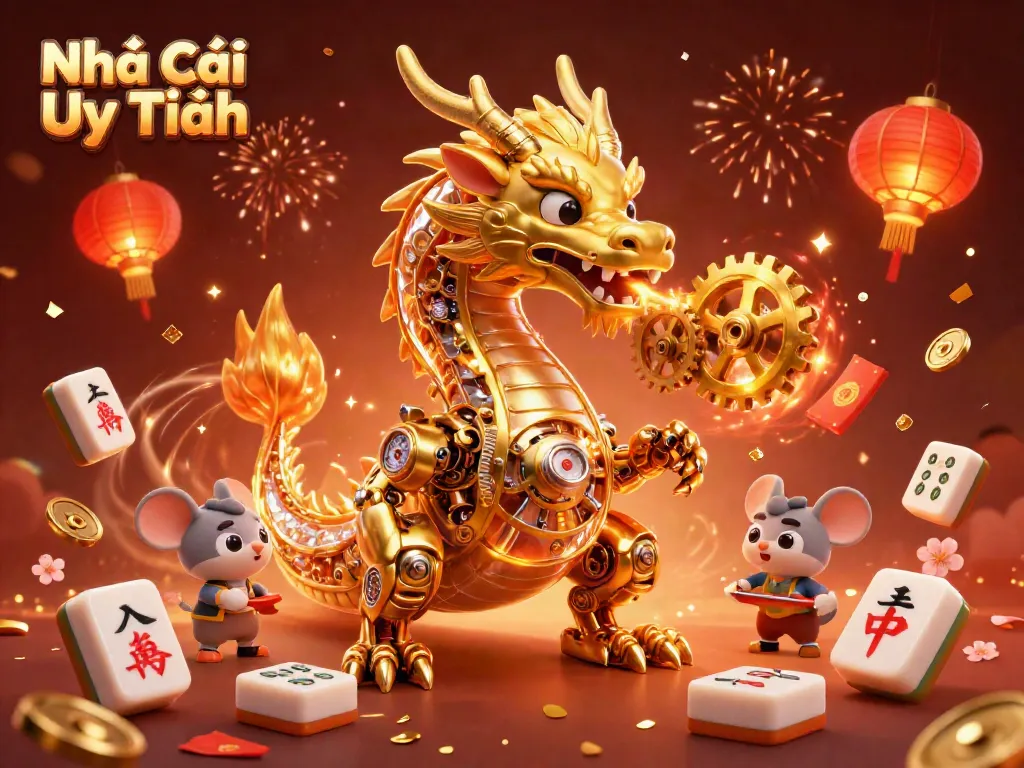 Experience excitement at Nhà Cái Uy Tín with a golden dragon symbolizing thrilling gameplay in an immersive casino.