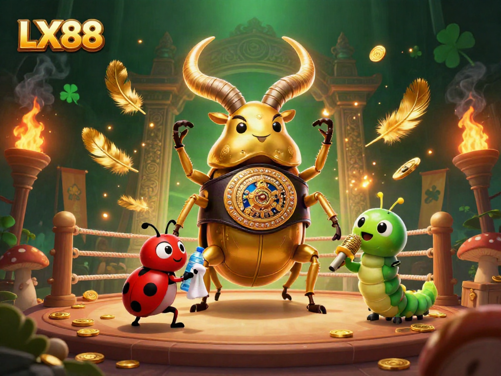 Watch the exciting action at LX88 featuring a giant beetle boxing champion, representative of thrilling casino experiences.