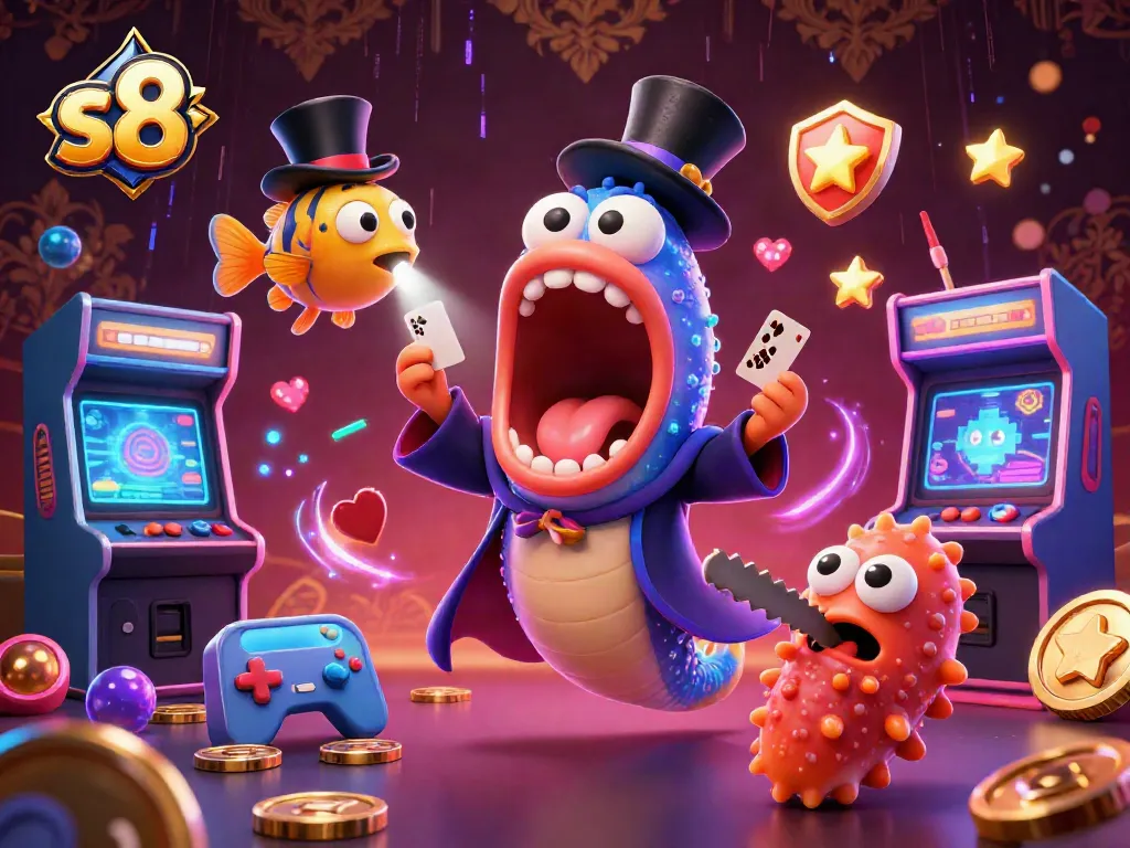 S8 offers engaging gaming experiences with vibrant characters hosting thrilling card tricks.