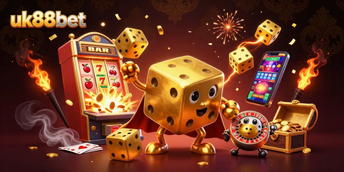 Engage with thrilling gaming action at uk88bet featuring dynamic golden dice and casino elements.