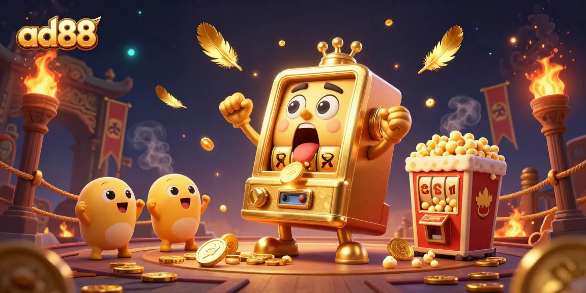 ad88 showcases an exciting jackpot scene with a golden slot machine and baby slots cheering