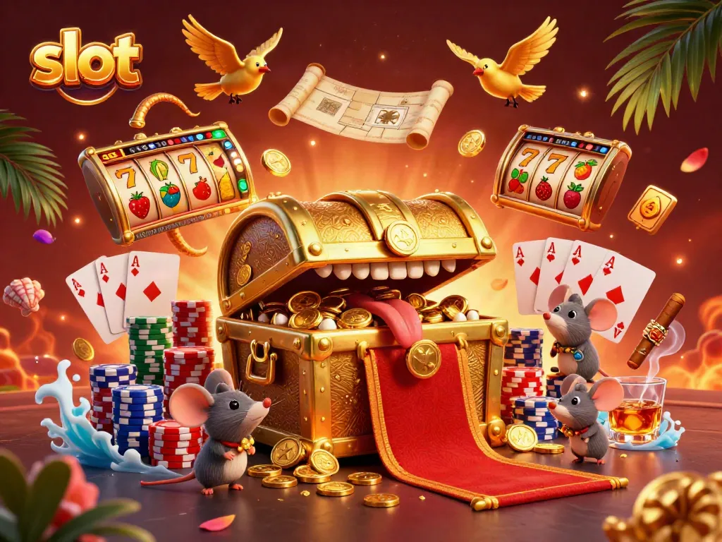 Engaging slot-themed scene featuring a treasure chest and vibrant elements inviting adventurers into a jackpot.