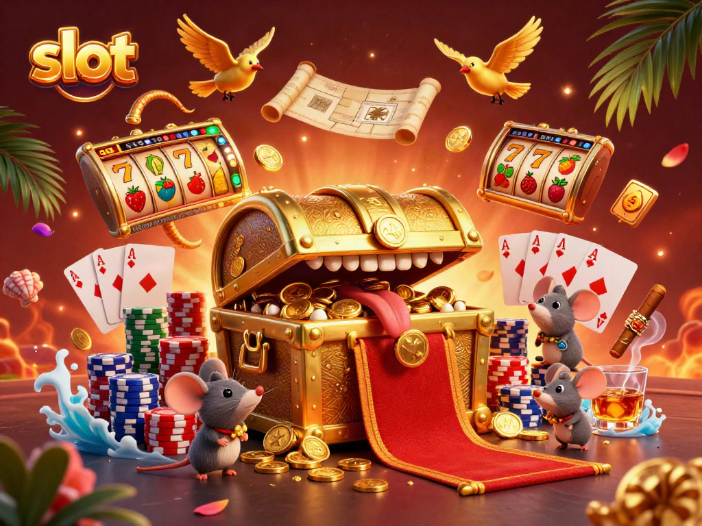 Engaging slot-themed scene featuring a treasure chest and vibrant elements inviting adventurers into a jackpot.