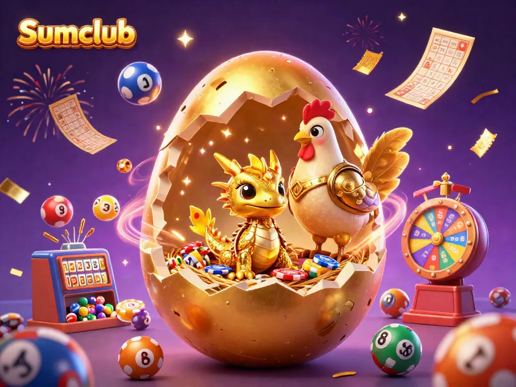 Immerse in gaming at Sumclub with a golden dragon and poker chips in a lavish casino scene.