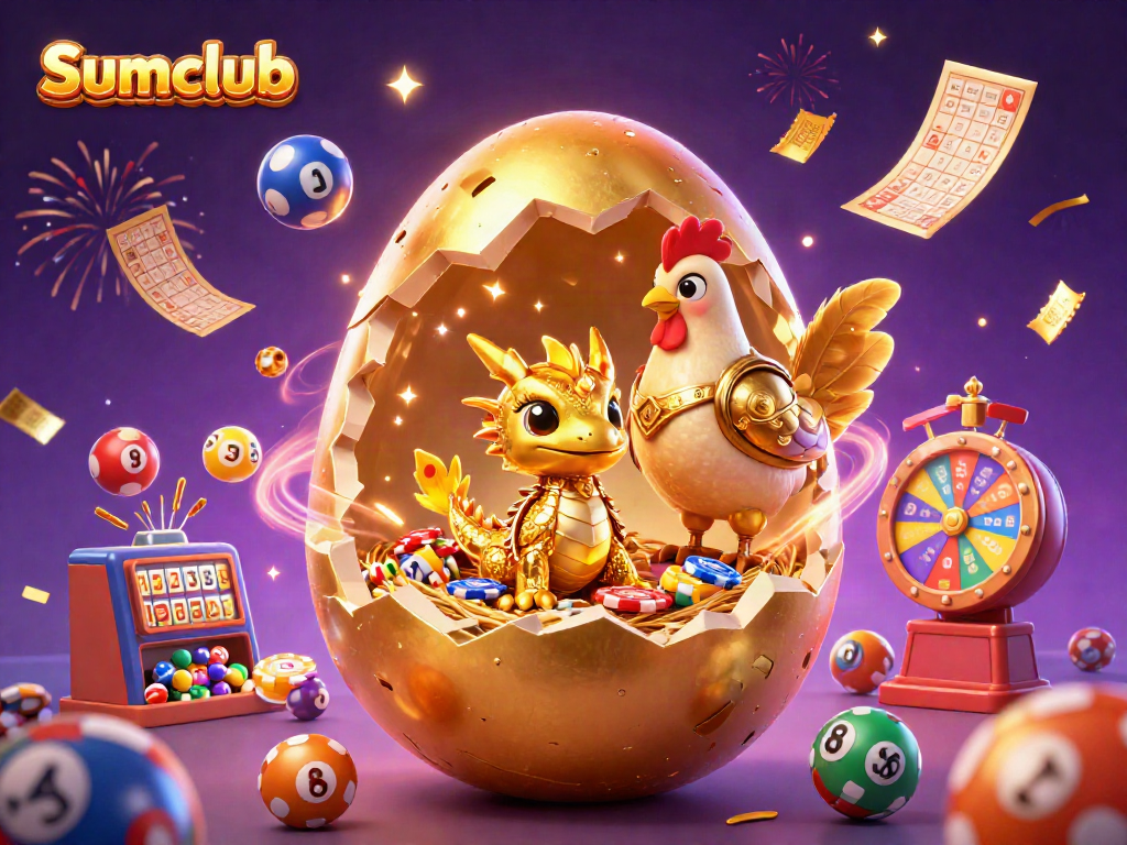 Immerse in gaming at Sumclub with a golden dragon and poker chips in a lavish casino scene.