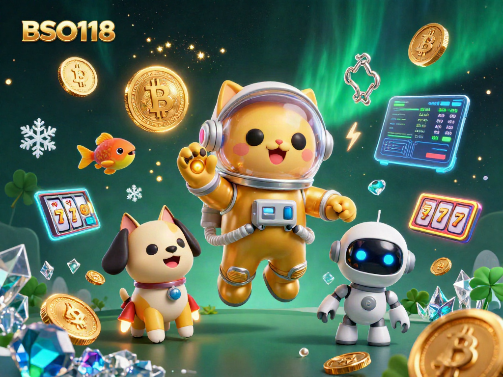 Experience gaming with BSO118 in ultra-detailed 3D space-themed visuals featuring vibrant casino elements.