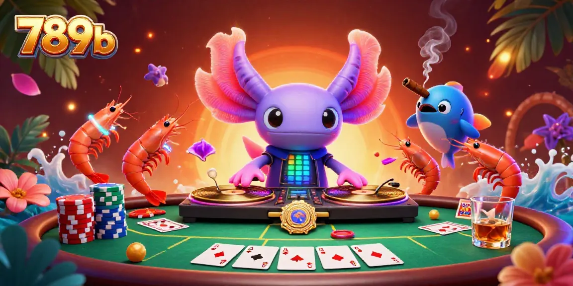 Experience thrilling gambling action with 789b's vibrant casino scene featuring animated characters and poker elements.