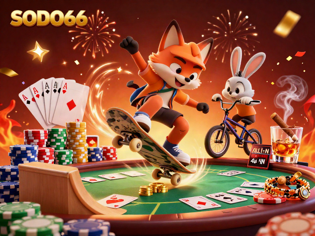 SODO66 offers an energetic casino experience featuring vibrant characters and thematic elements.