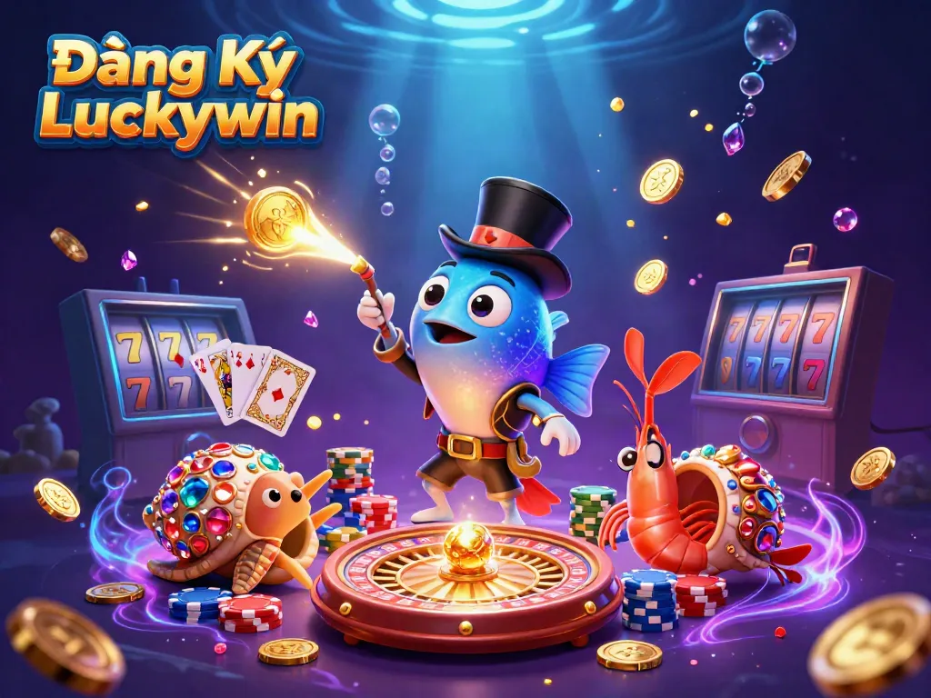 Engage in Đăng Ký Luckywin with vibrant slots and detailed casino-themed characters.