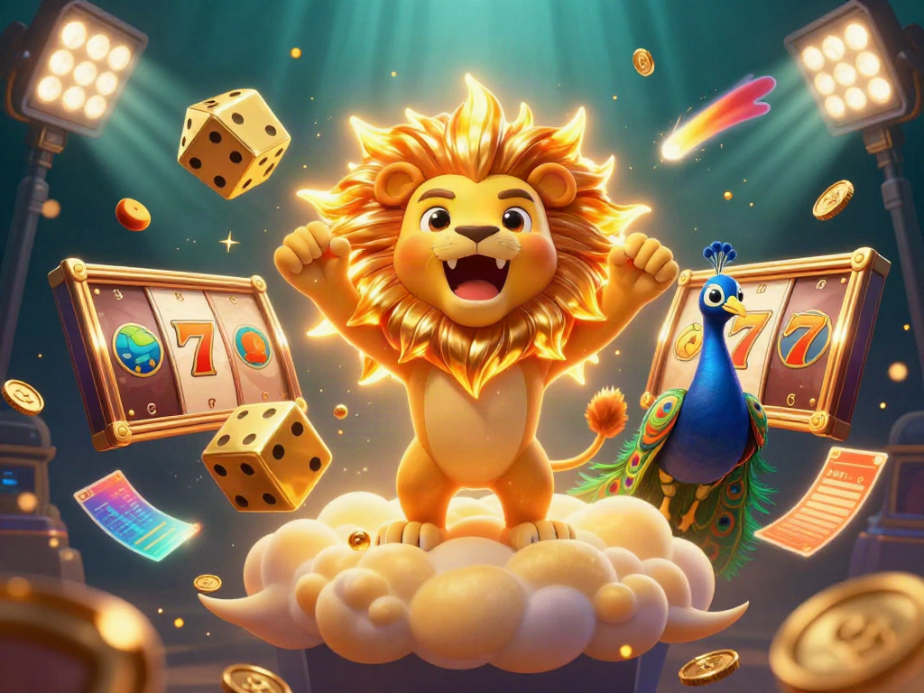 Experience EE88's thrilling casino adventure with slot reels, golden dice, and a vibrant atmosphere.