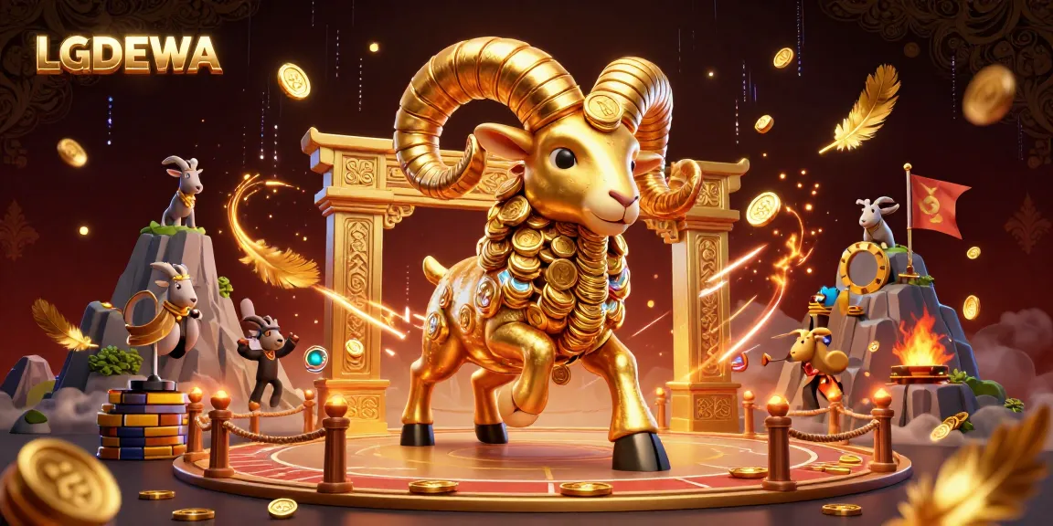 Engage with the exciting LGODEWA brand as a golden ram character charges through a dramatic gambling arena.