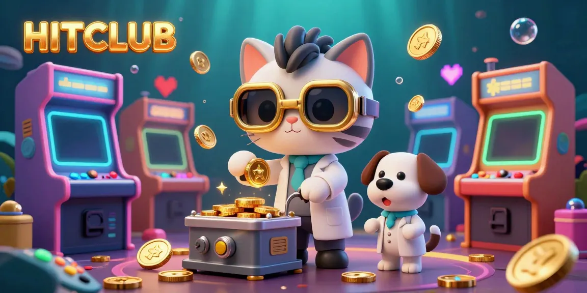 Engage in winning action at HITCLUB with vibrant 3D cartoon characters and casino elements.