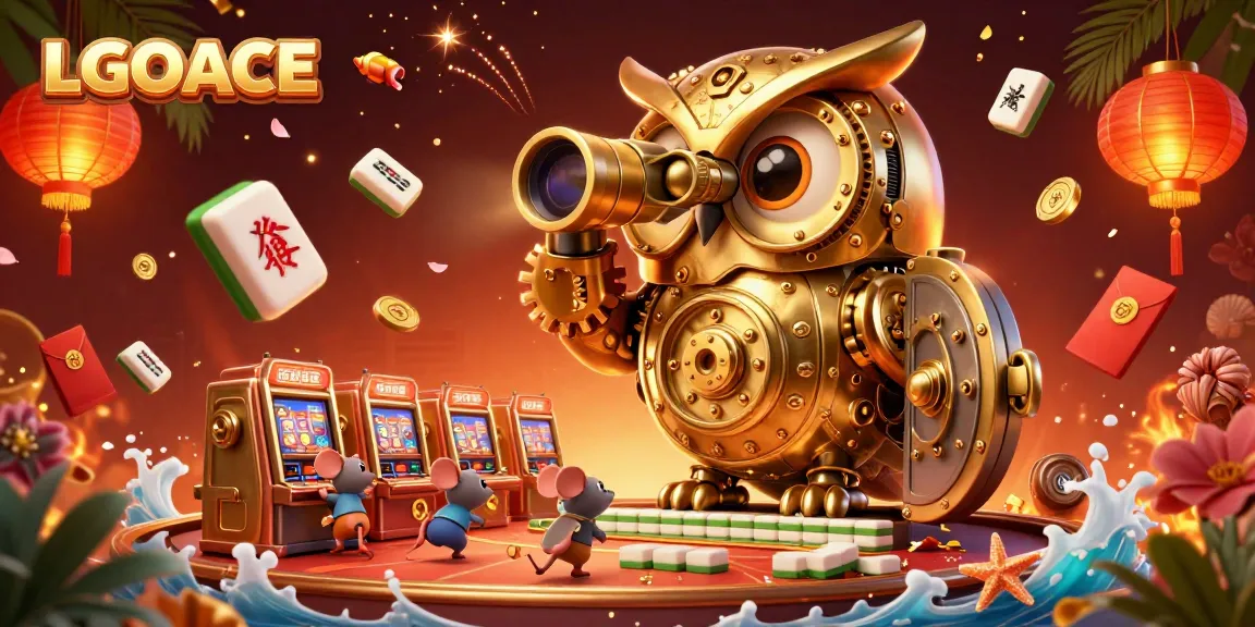 LGOACE's vibrant 3D casino scene showcases a clockwork owl, mouse patrons, and lively gaming elements.