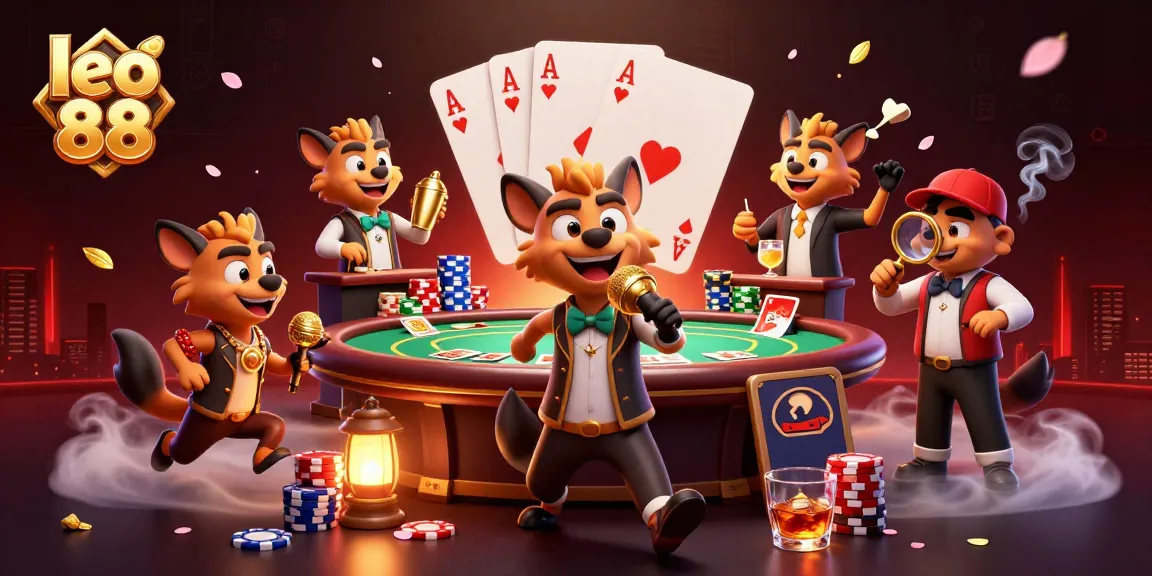 Enjoying a lively moment at leo 88 casino with hyena characters engaging in gaming activities.