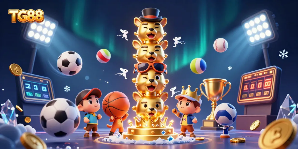 Bet on exciting games at TG88, featuring vibrant totem illustrations, dynamic sports elements, and immersive casino atmosphere.
