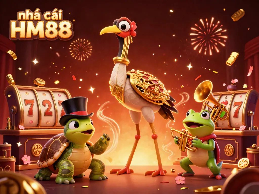 Engaging scene showcasing nhà cái HM88 with vibrant slot reels and entertaining characters.