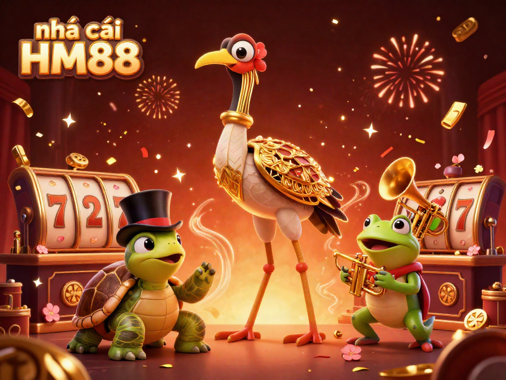 Engaging scene showcasing nhà cái HM88 with vibrant slot reels and entertaining characters.
