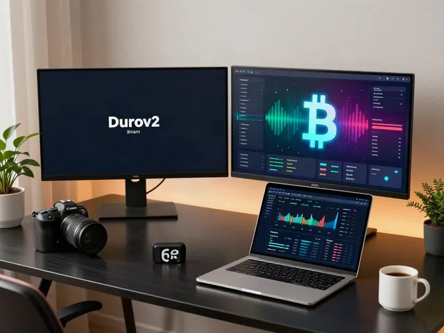 Durov2 Kick stream displayed on dual monitors in a professional cryptocurrency trading workspace