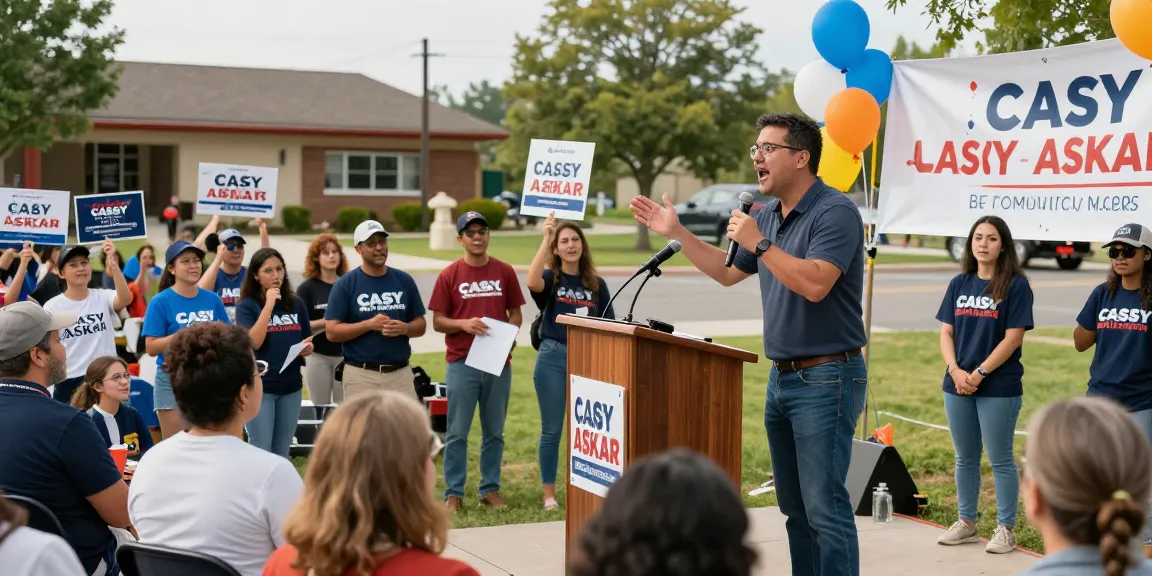 Casey Askar speaking at a community event, engaging voters in Florida's FL-22.