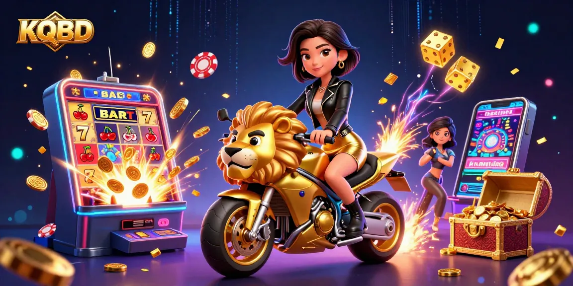 KQBD showcases thrilling live betting action with a glamorous character amidst slot machines and casino elements.