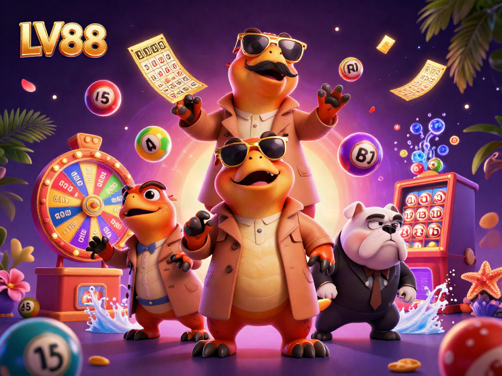 Experience the excitement of LV88, featuring playful raptors trying to enter a luxury casino.
