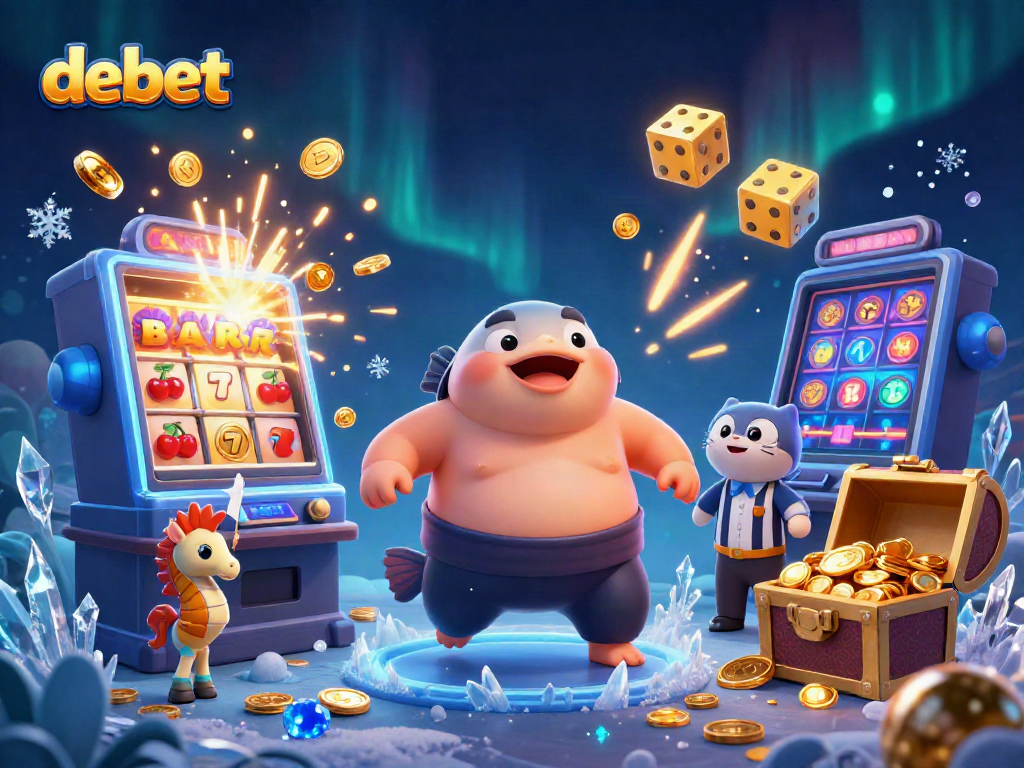 Experience thrilling slot action at debet with fugu mascot, jackpot, and festive atmosphere.
