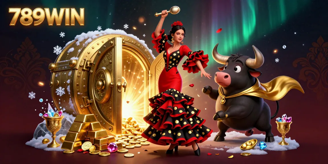 Experience the excitement of 789WIN as a stunning flamenco dancer captivates amid a dazzling casino scene.