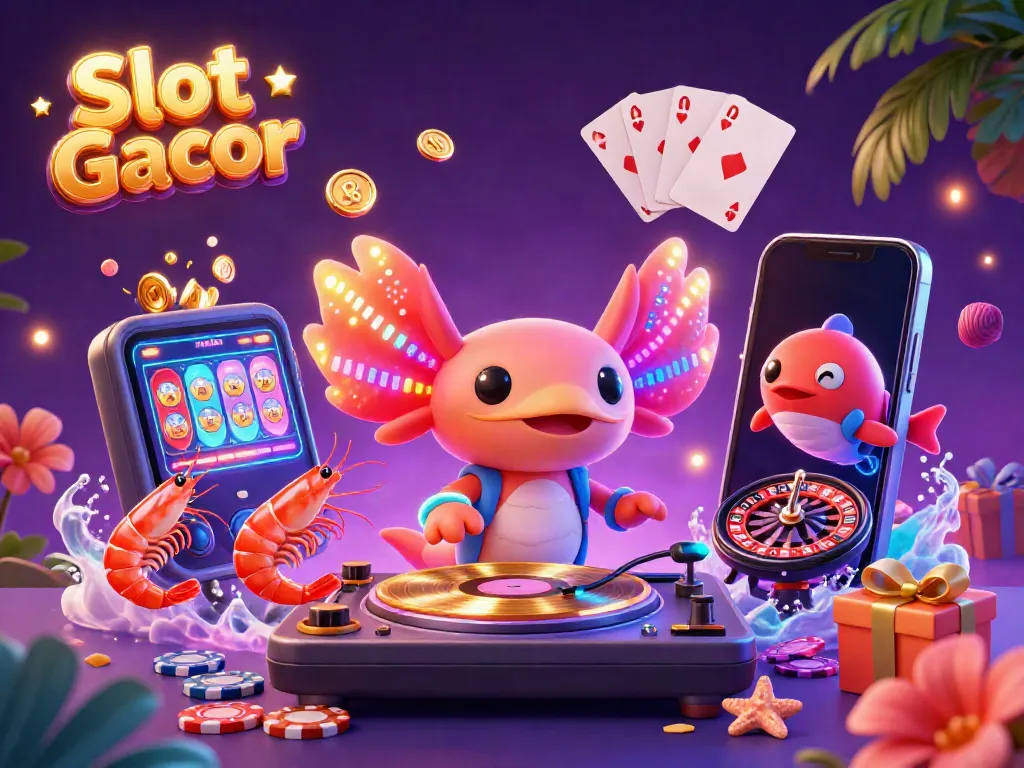 Experience thrilling Slot Gacor action with neon-colored casino characters and dynamic game elements.
