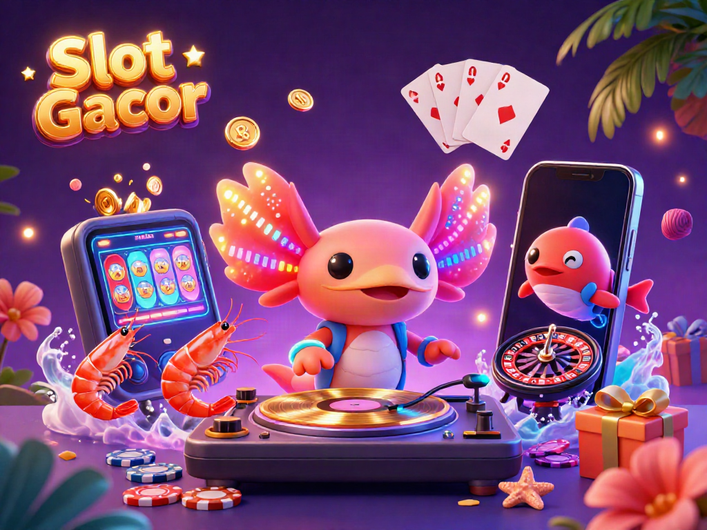 Experience thrilling Slot Gacor action with neon-colored casino characters and dynamic game elements.