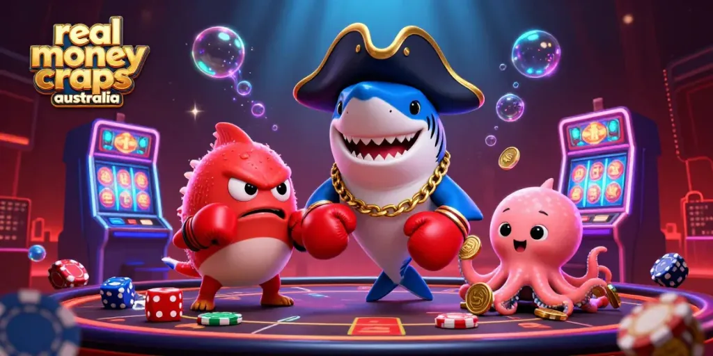 Engage with real money craps Australia featuring animated casino characters and colorful game elements