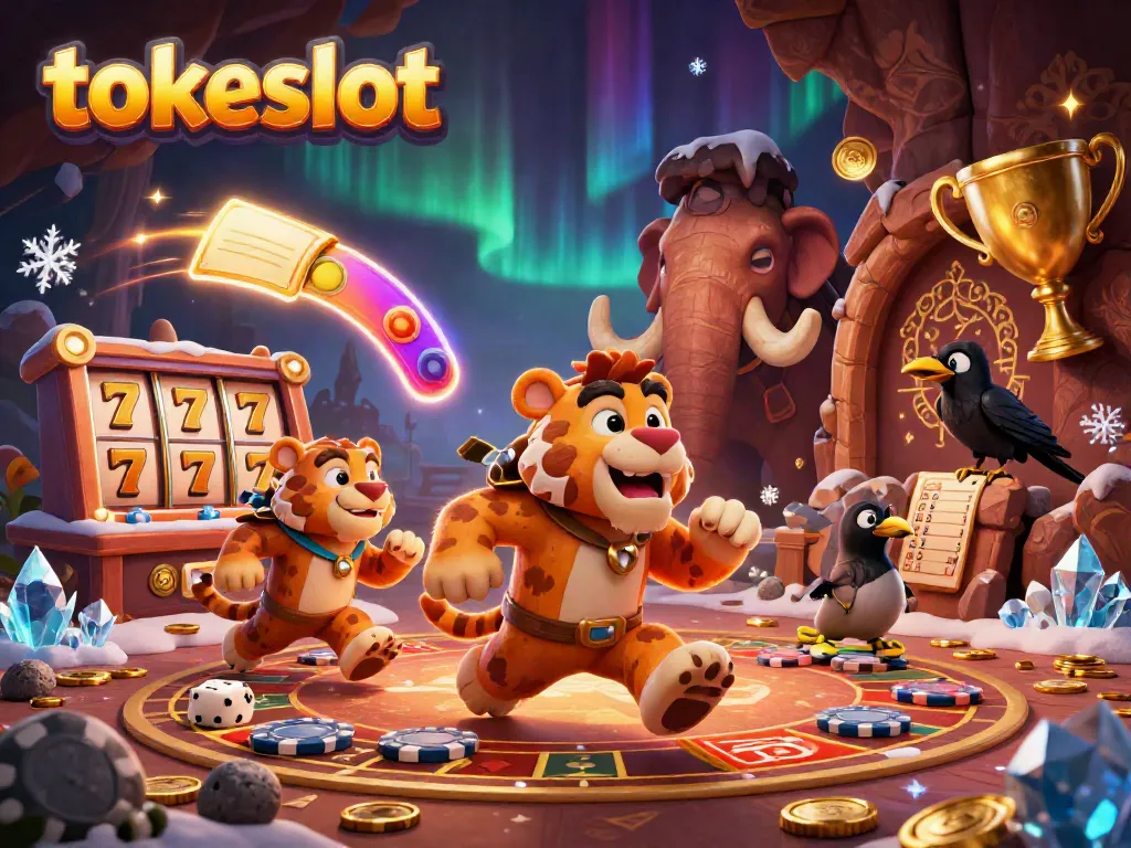 Experience thrilling gameplay with tokeslot in a unique prehistoric casino with cartoon characters.
