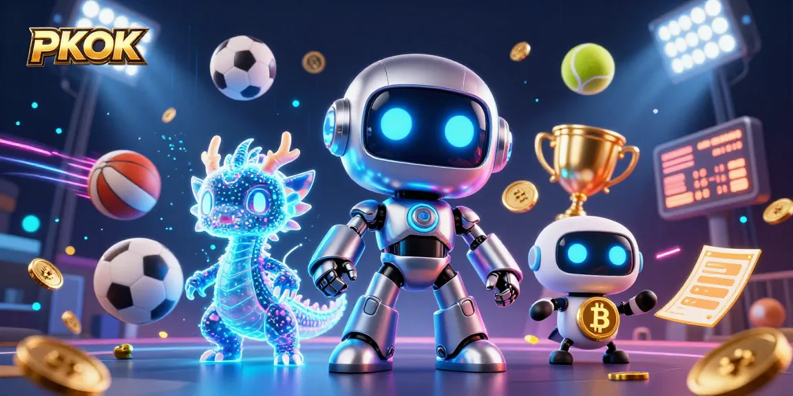 Bet on PKOK with a vibrant casino scene showcasing dynamic sports elements and a futuristic design.