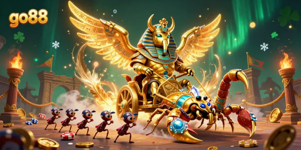 Experience thrilling adventures at go88 with a vibrant 3D illustration showcasing exciting casino gameplay elements.