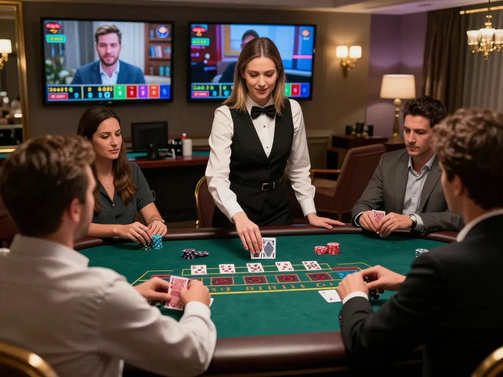 Người chơi tham gia vào trò chơi blackjack với người chia bài trực tiếp trên nền tảng LUCK8 với giao diện trò chơi sống động.