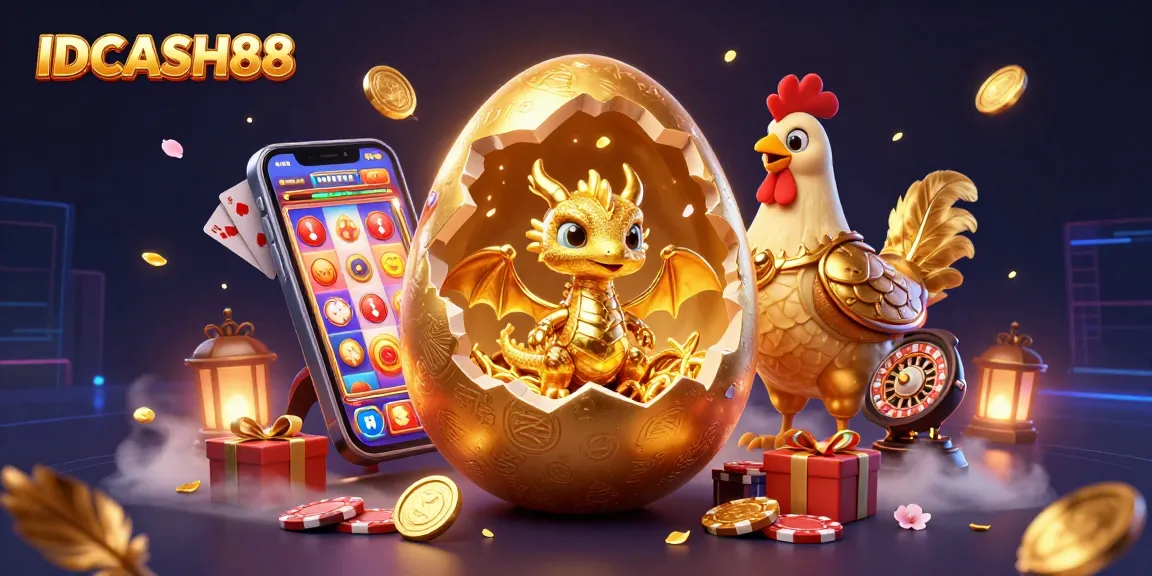Experience the excitement of slot gaming with IDCASH88's magical golden dragon and casino elements.