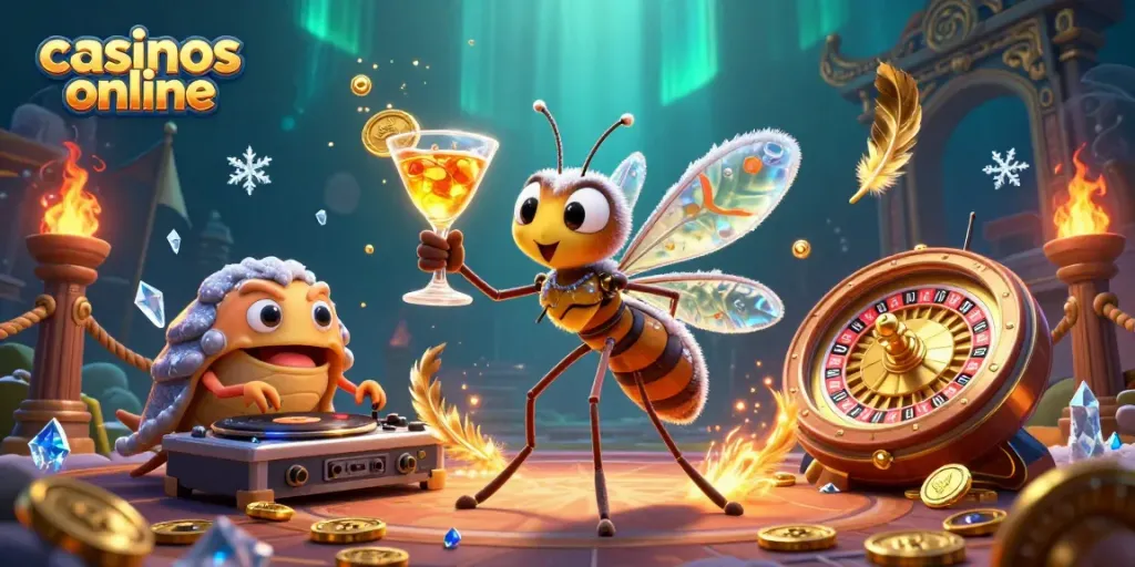Gana en casinos online con una vibrante escena de un mosquito casino y un trilobite DJ.