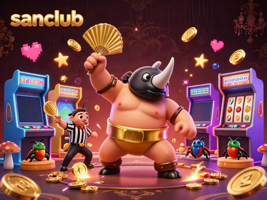 Engage with exciting gameplay at sanclub while a rhinoceros beetle sumo champion stomps coins!