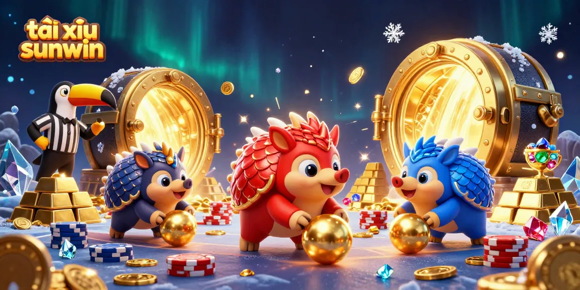 Experience the excitement of tài xỉu sunwin with competitive pangolin characters amidst treasure and vibrant casino elements.