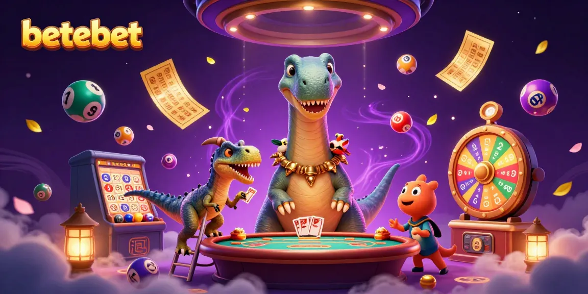Engage with betebet at a magical casino scene featuring a towering brontosaurus and a clever raptor