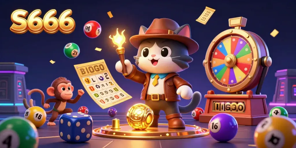 Engage in winning strategies with S666 in a vibrant casino-themed adventure featuring an explorer cat.