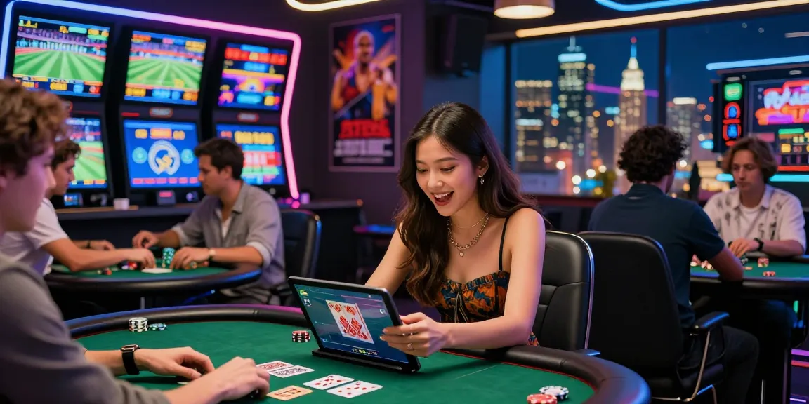 LUCK8 online gaming scene highlighting diverse players engaging in vibrant betting activities with energetic neon lighting.